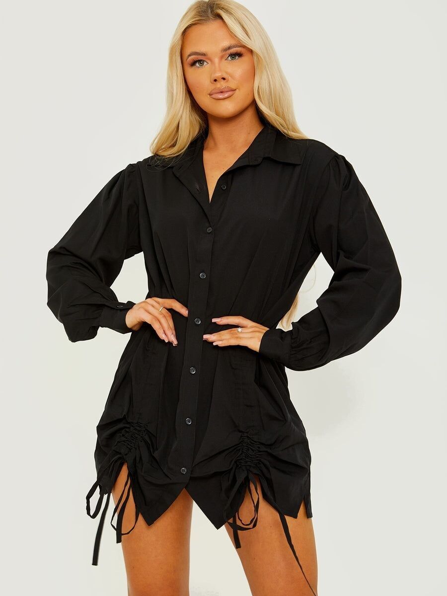Abito camicia con bottoni e arricciature a tunnel