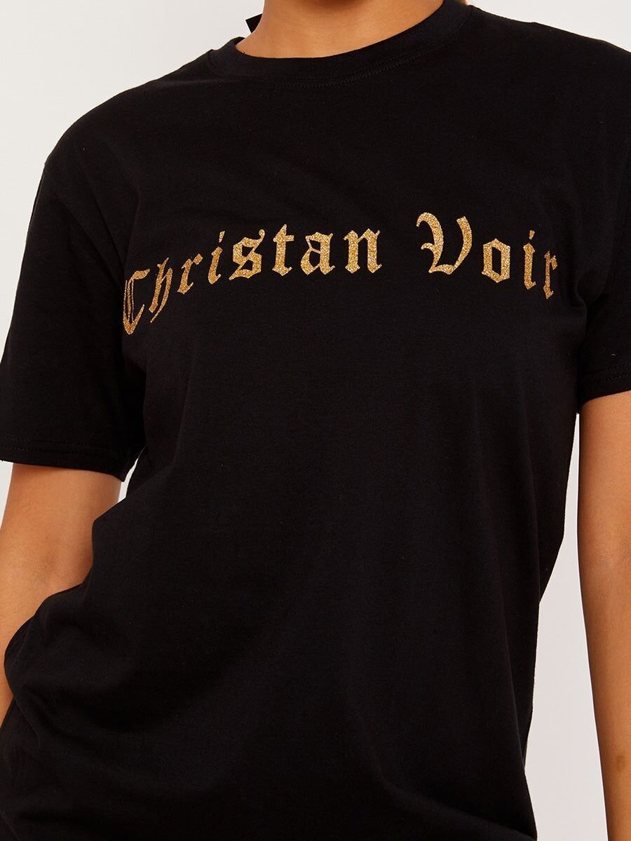 T-Shirt mit glitzerndem „Christan Voir“-Print