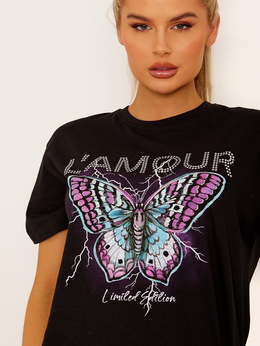 T-Shirt mit „Amour Butterfly“-Grafikprint