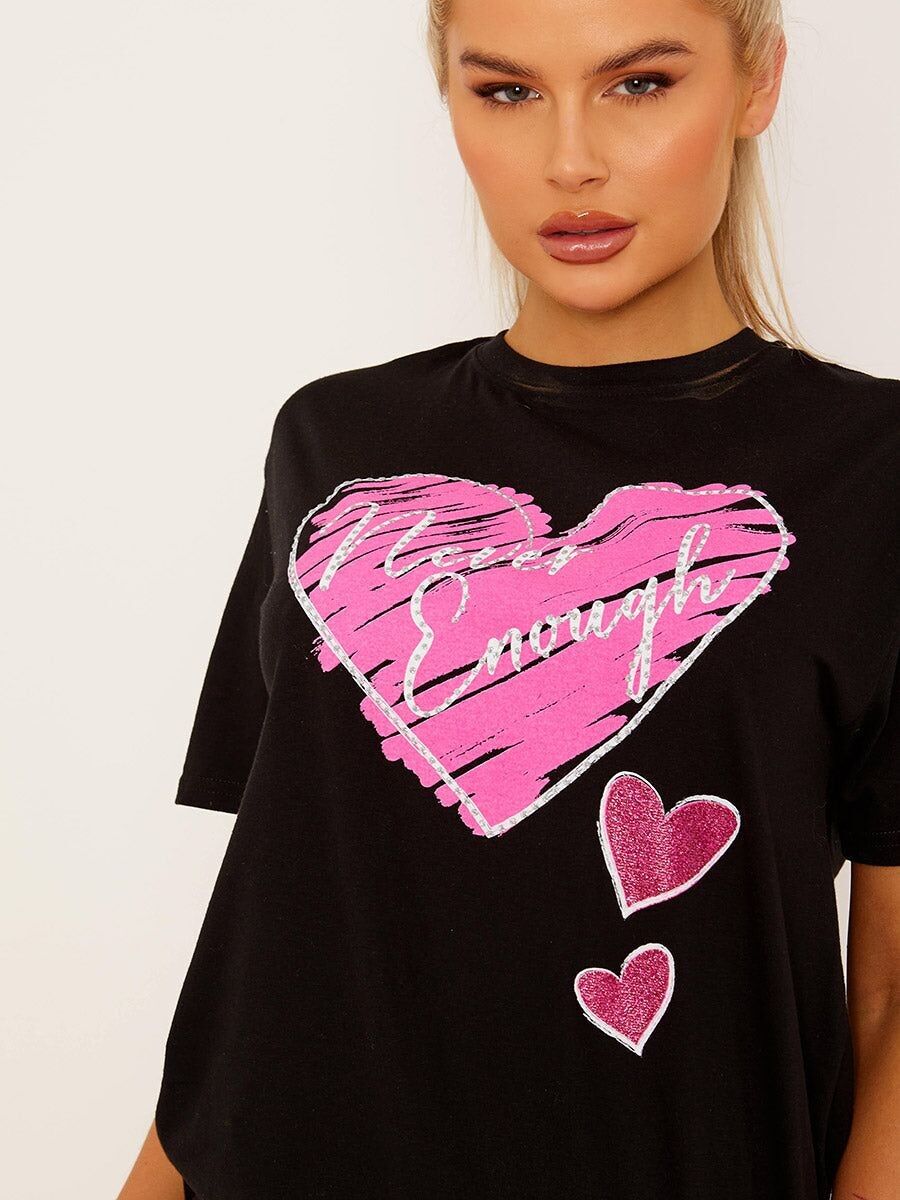 T-Shirt mit „Never Enough“-Grafikprint und Herz-Print