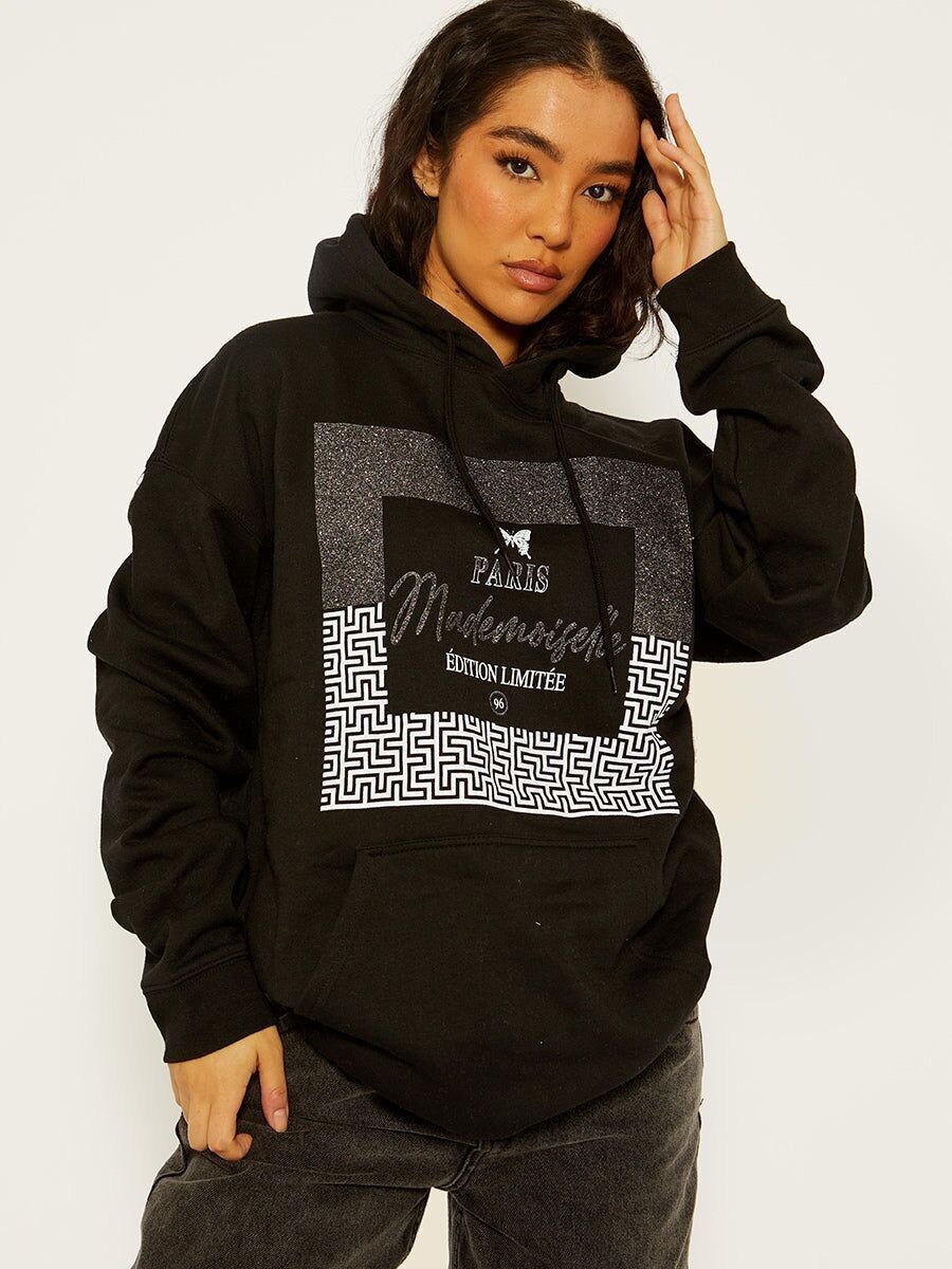 Felpa con cappuccio con stampa grafica Mademoiselle