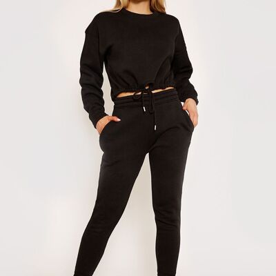 Felpa oversize con coulisse e jogger in pile coordinato