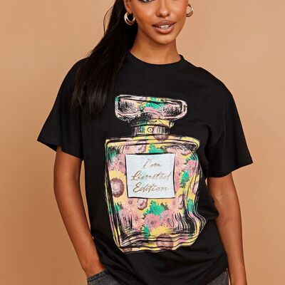 T-shirt con stampa grafica di profumo floreale