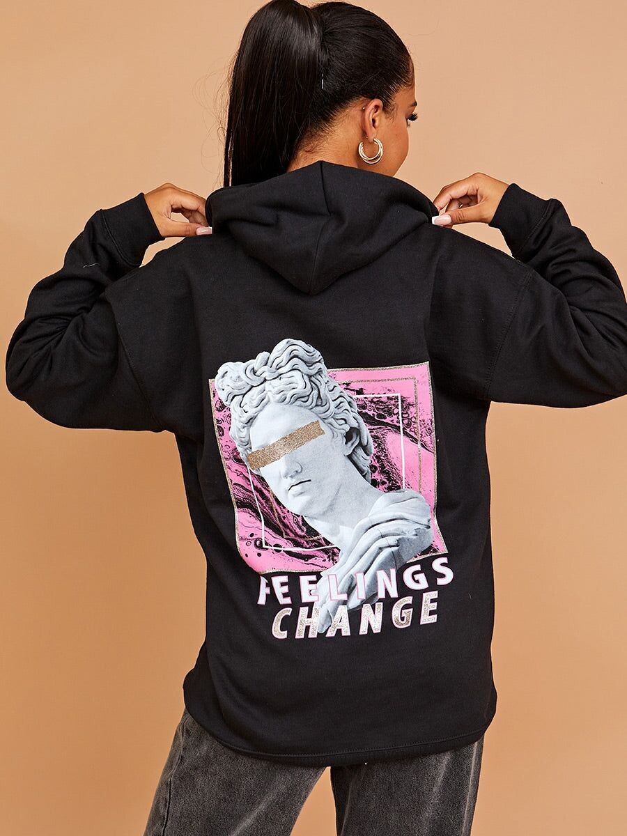 Felpa con cappuccio con stampa grafica "Sensazioni cambiano"