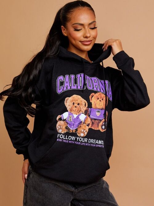 California Teddy Graphic Print Hoodie