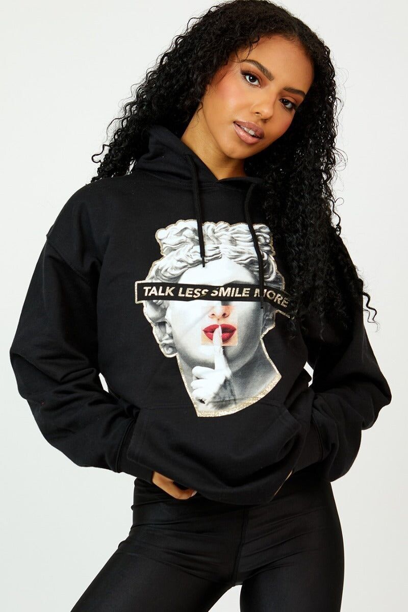 Talk Less Greek Statue Graphic Print Hoodie