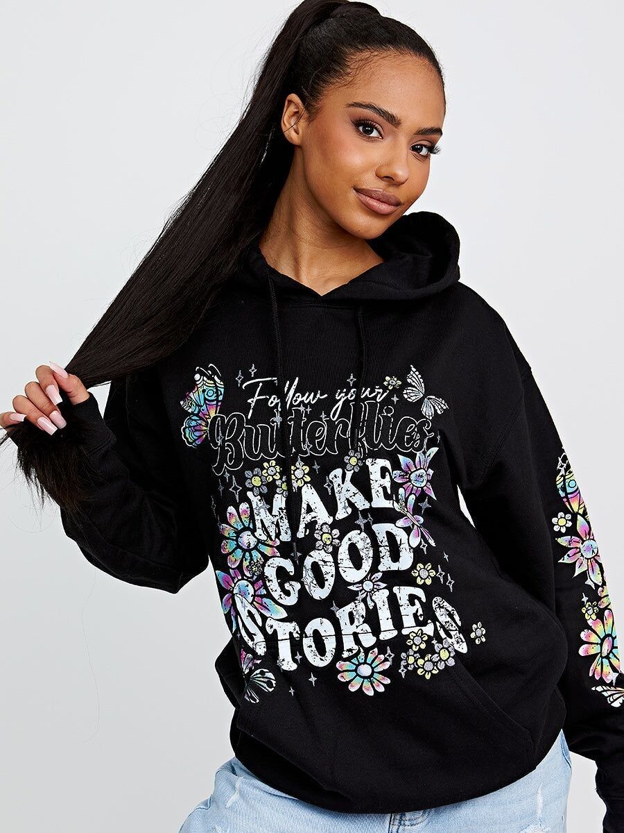 Sudadera con capucha con estampado gráfico Make Good Stories