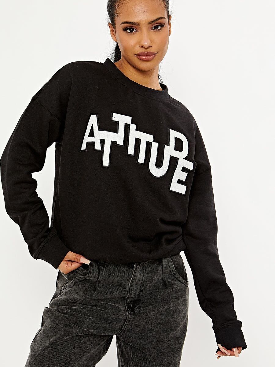 ATTITUDE Embroidered Oversized Sweatshirt Jumper