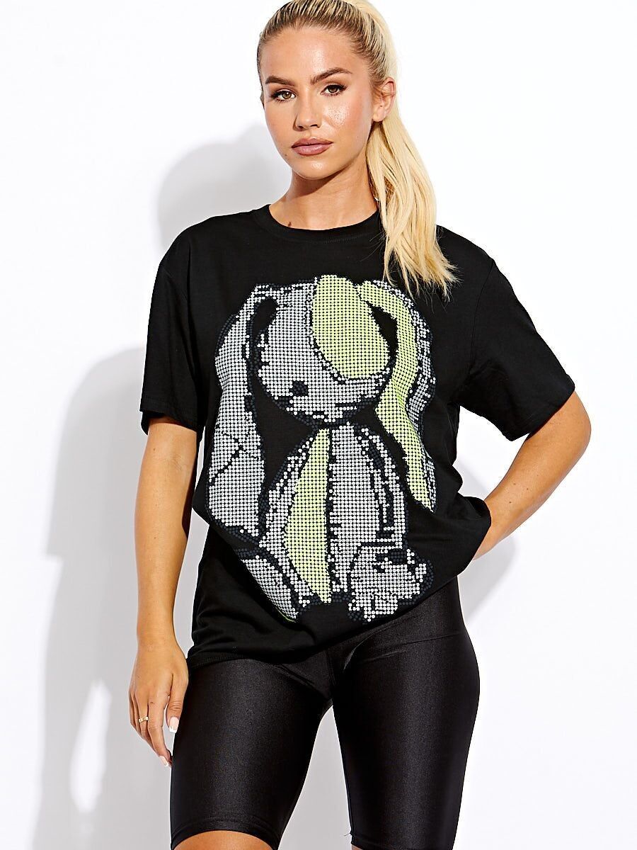 Maglietta coniglietto neon glitterato