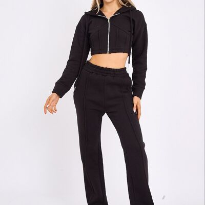 Corset Style Zip Up Cropped Hoodie Fleece Co-ord