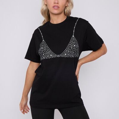 T-shirt à motif brassière pailletée