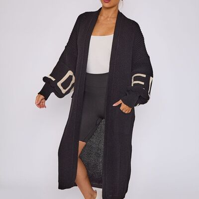 Cardigan aperto lavorato a maglia con maniche a palloncino e dettaglio LOVE