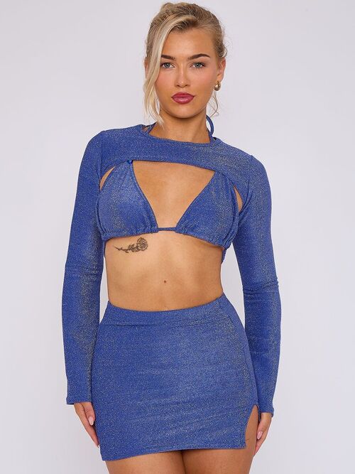Lurex 3 Piece Crop Tops & Skirt Co-ord