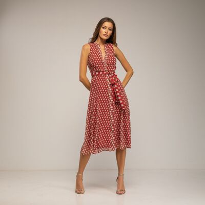 Abito midi con scollo tondo e scollatura a V