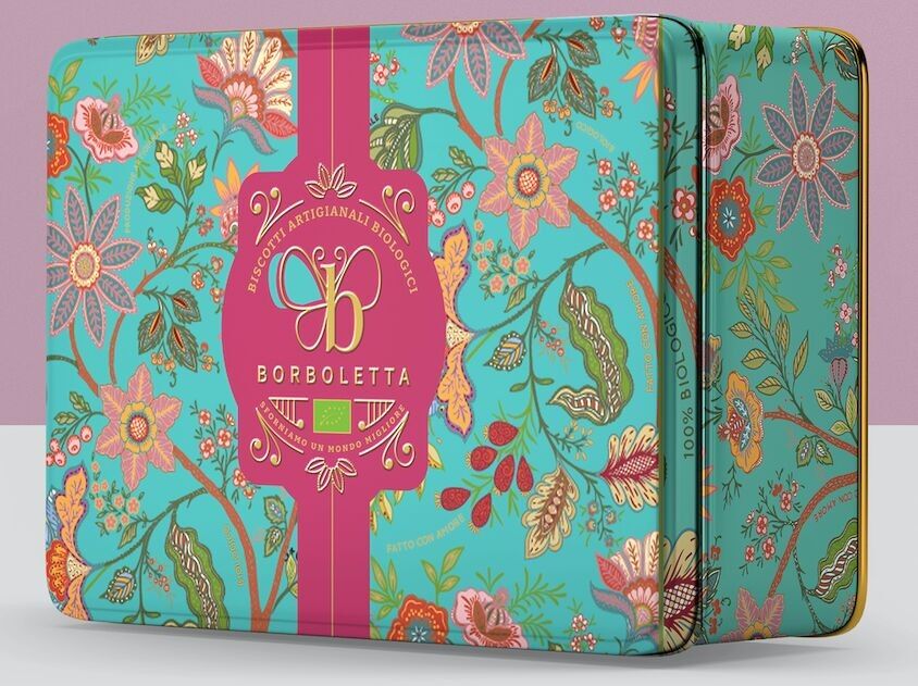 Borboletta Tea Party! Latta regalo con assortimento di biscotti artigianali biologici - 225g