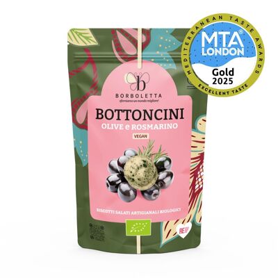 Galletas saladas - Bottoncini de aceitunas negras y romero - veganas - 150g