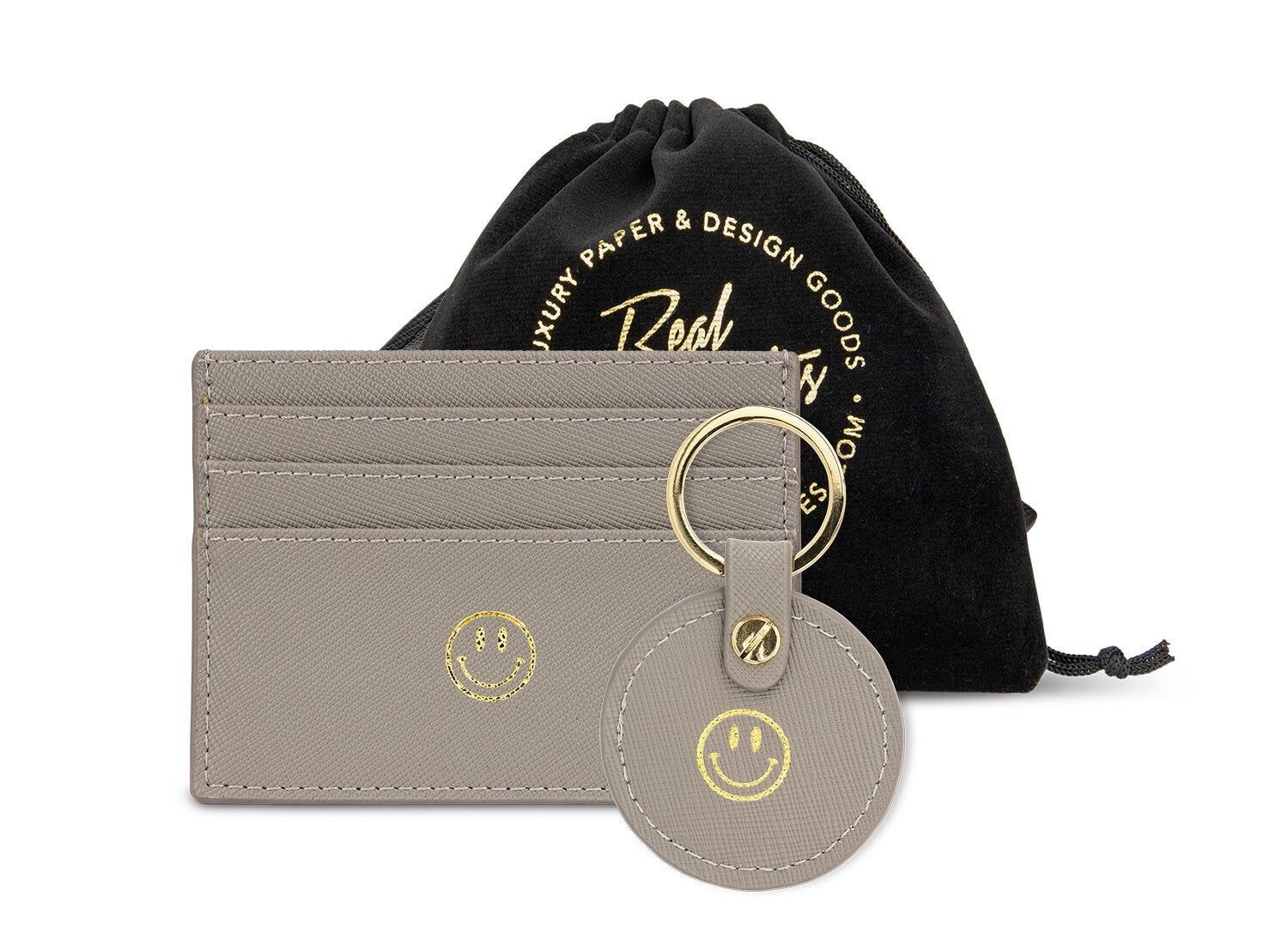 Set Kartenetui & Schlüsselanhänger „Smiley“, Grau