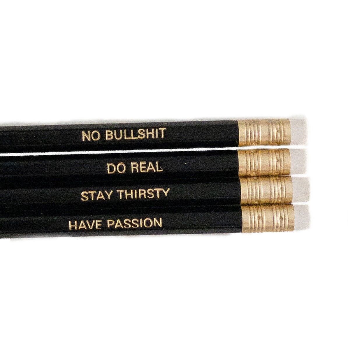 Bleistift-Set „No Bullshit“, 4 Stück, Schwarz