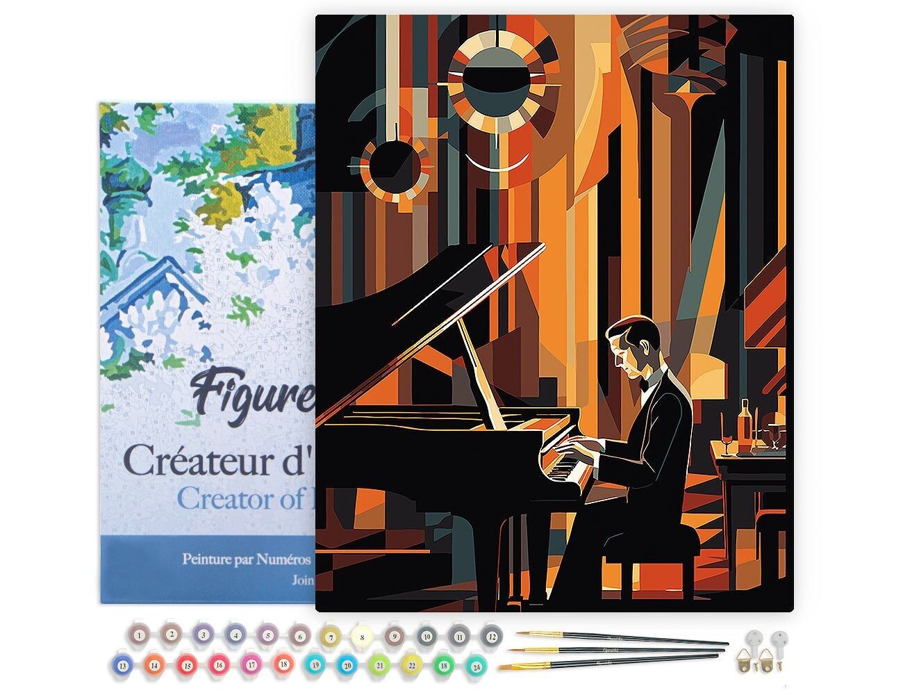 Kit fai da te per dipingere con i numeri - Pianista Art Déco - Tela tesa