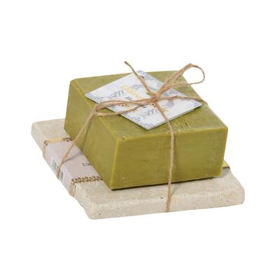Hausart olive oil soap green + travertine set