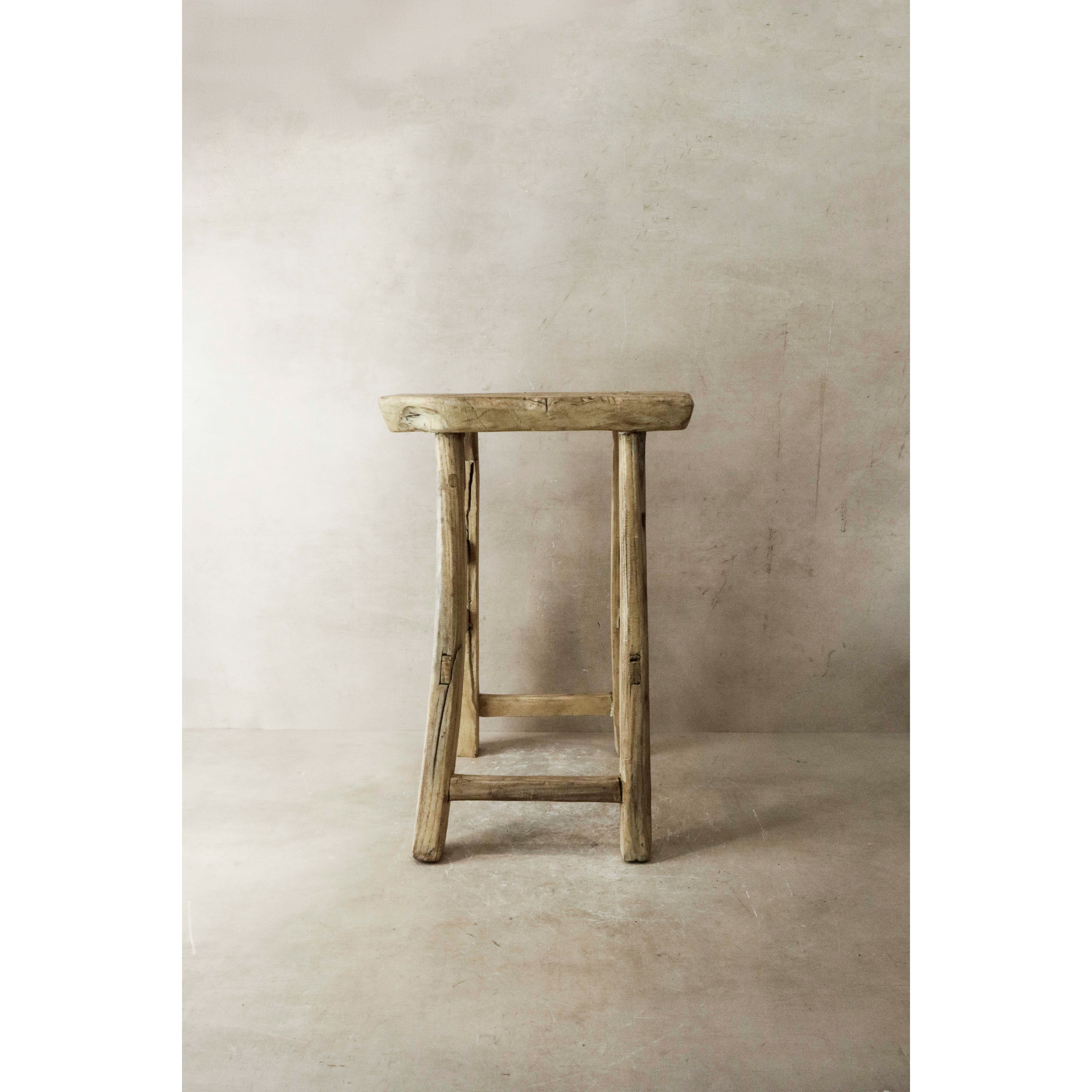 Tabouret rustique vintage en bois d'orme - Moyen - N° 20