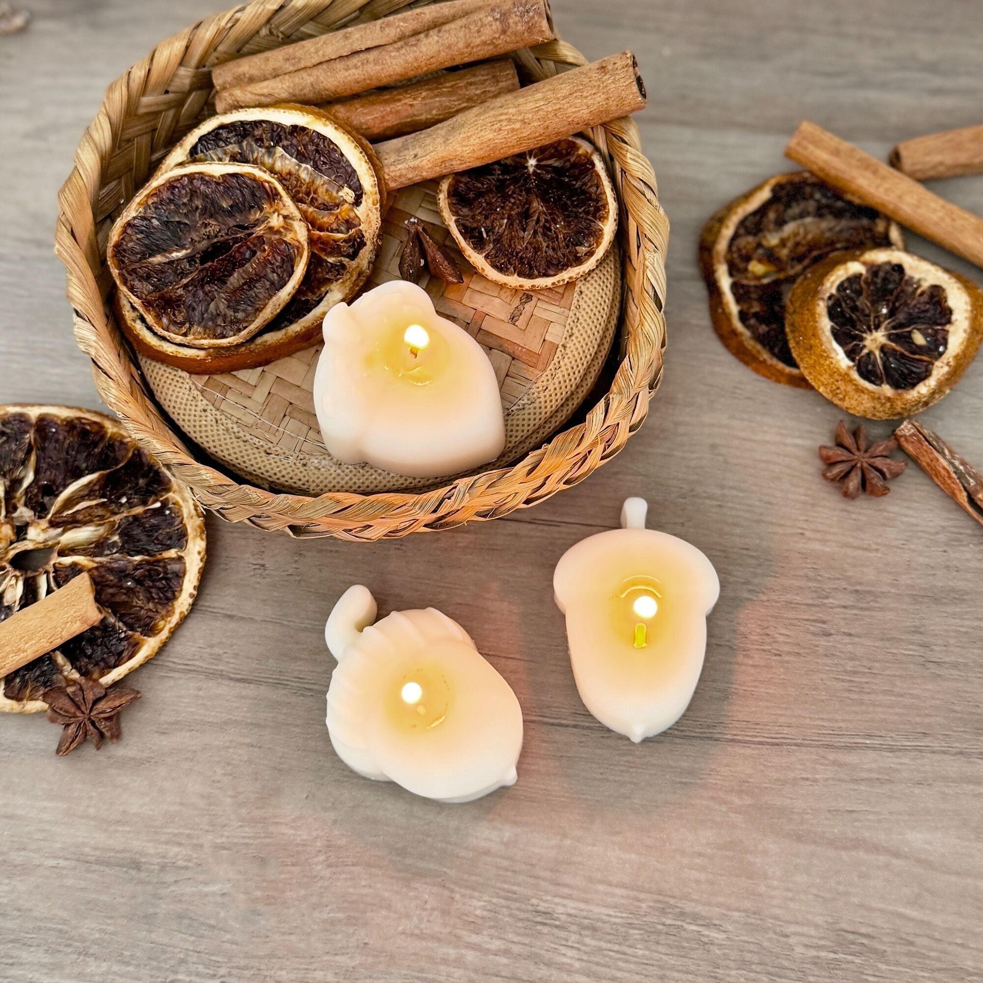 Set di 3 candele da tè White Acorn - Candele da tè White Autumn Acorn - Candele autunnali