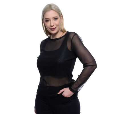 Black Loose Sleeve Sheer Top