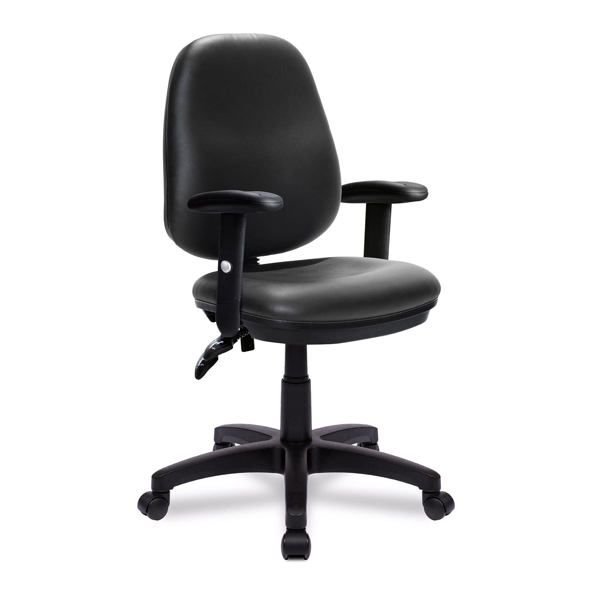 Java 200 - Medium Back Vinyl Operator Chair - Twin Lever with Height Adjustable Arms