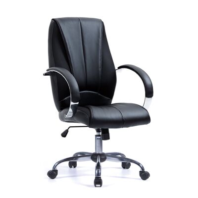 Hastings - Silla de gerente con respaldo alto de cuero sintético, detalles de paneles de malla, brazos fijos cromados acolchados y tapizados y base cromada - Negro