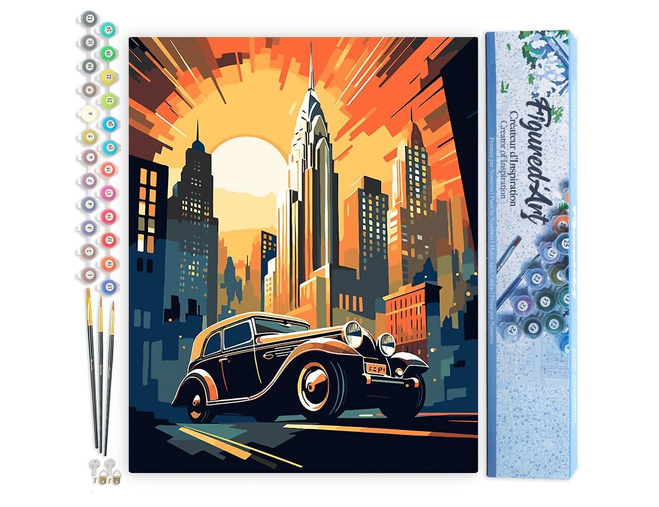 Kit fai da te per dipingere con i numeri - Auto Art Déco a New York - Tela arrotolata