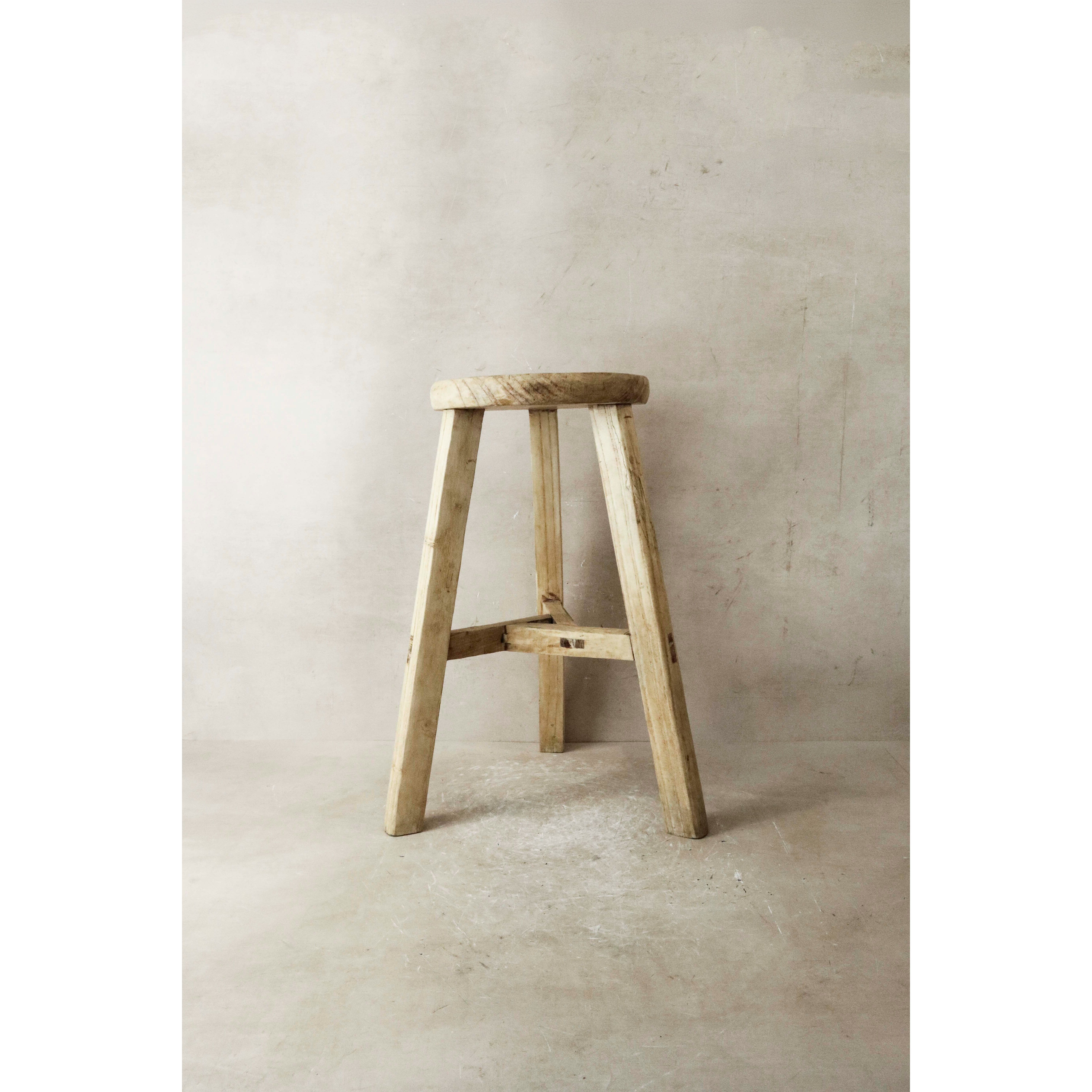 Tabouret rustique vintage en bois d'orme - Rond - N° 25