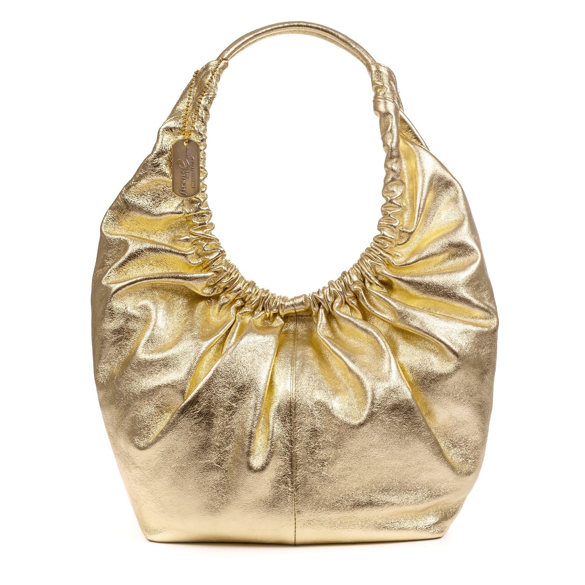 Arzignano Umhängetasche aus echtem laminiertem Leder, großer gepolsterter Griff