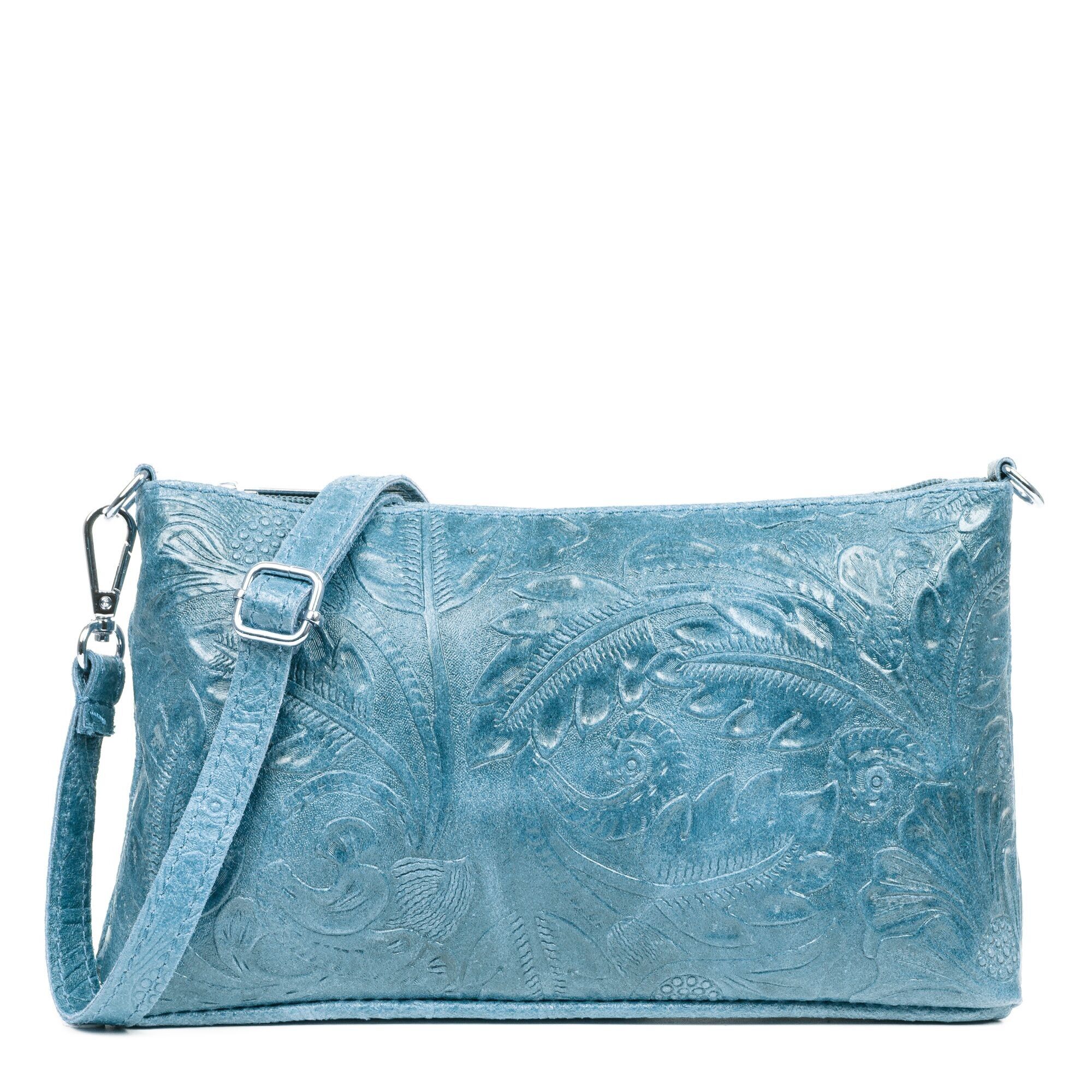 Borsa a tracolla da donna Marzia.Incisione arabesque in vera pelle scamosciata