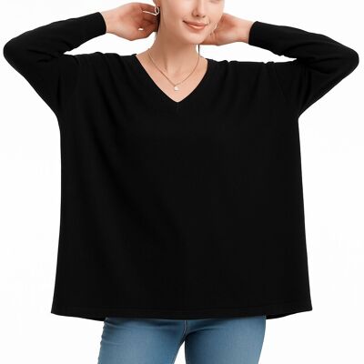 Jersey básico de cuello en V de talla grande y punto suave
