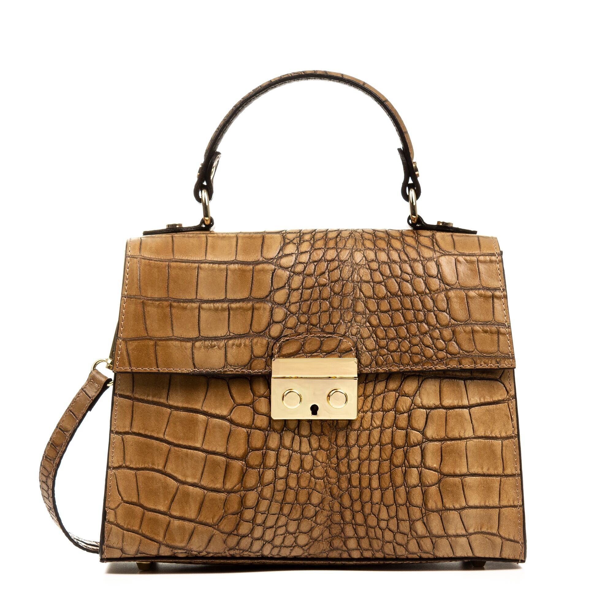 Sac à main Cristina pour femme en cuir véritable Crosta Crocodile Gravure