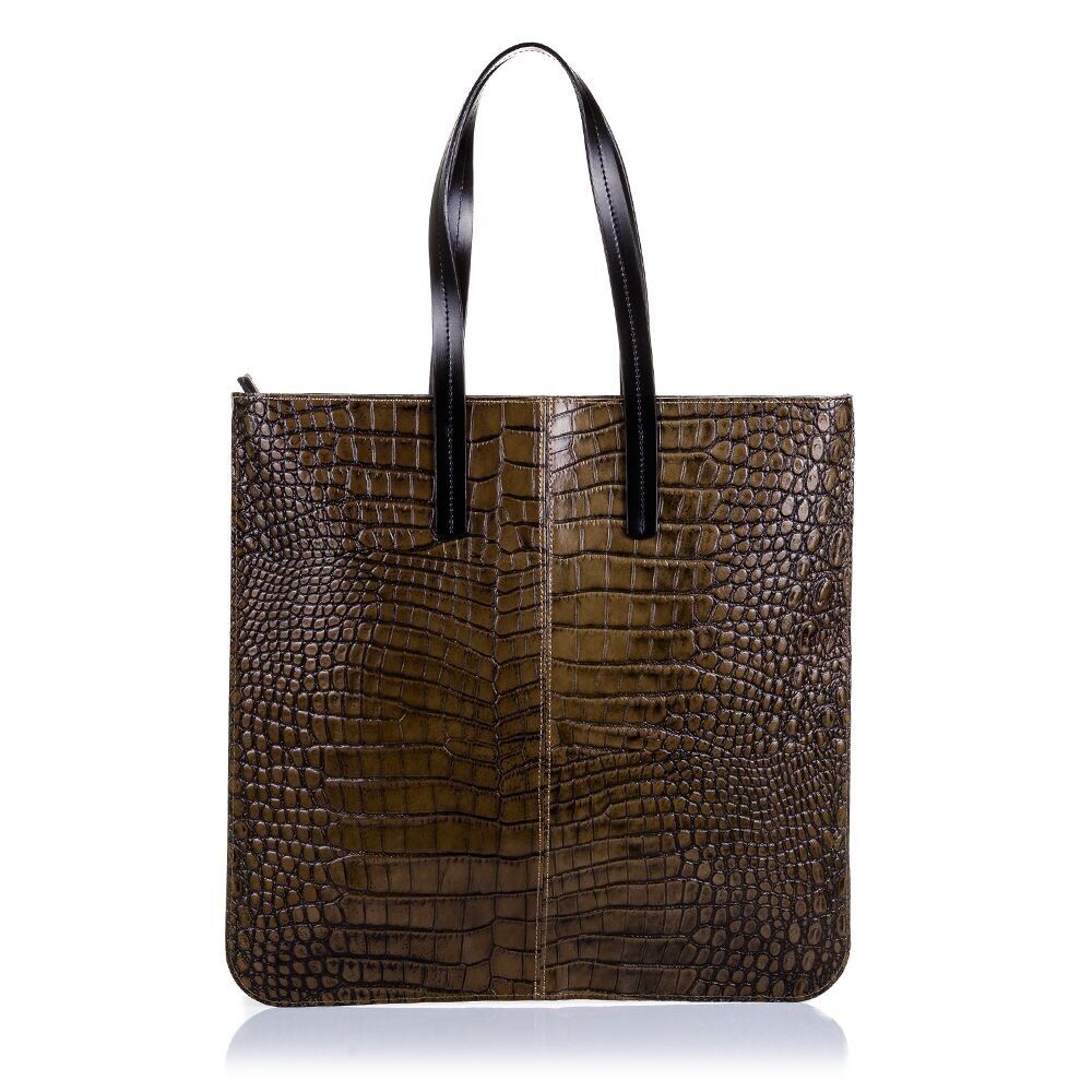 Sac cabas Terni pour femme.Cuir Véritable Daim Crocodile Gravé