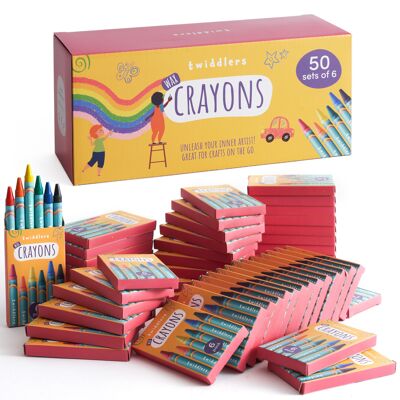 50 cajas de crayones de cera para niños, 6 crayones por caja, 300 en total, de colores variados, paquetes de crayones pequeños perfectos para rellenar bolsas de fiesta, aulas escolares, manualidades y restaurantes