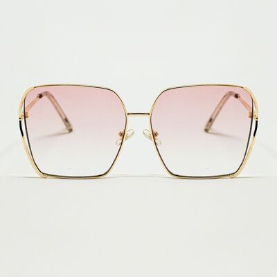 Lunettes de sol carrées en métal de grande taille avec lentes en dégradé rose clair
