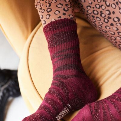 Georgette kids socks ##2799DF zebra burgundy
