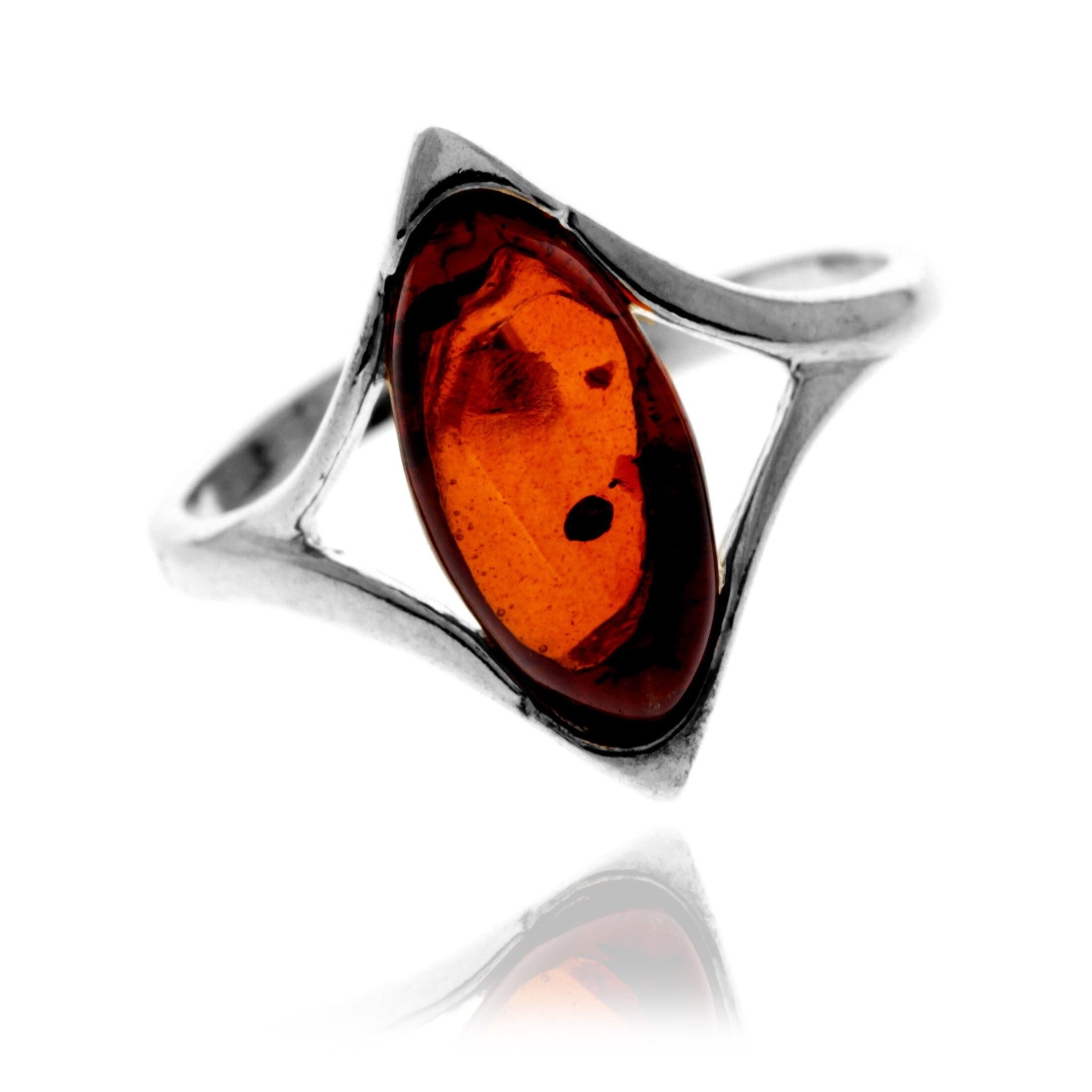 Moderner verstellbarer Ring aus 925er Sterlingsilber und echtem baltischen Bernstein – GL446