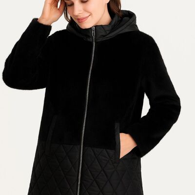 Premium Soft Fluffy Zip Up Hooded Jacket With Front PocketsAnd Quilting Details