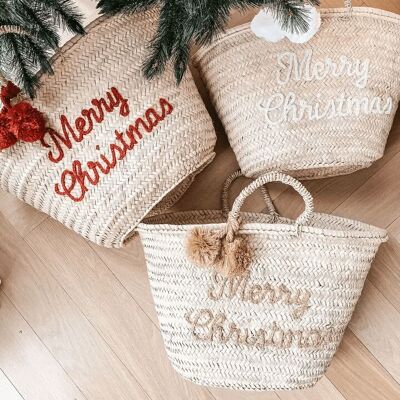 Grand panier tressé "Joyeux Noël" - 3 couleurs