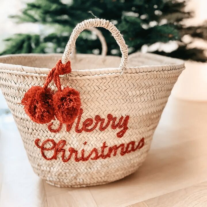 Grande cesto intrecciato "Buon Natale" - Cesto regalo marocchino fatto a mano per le feste