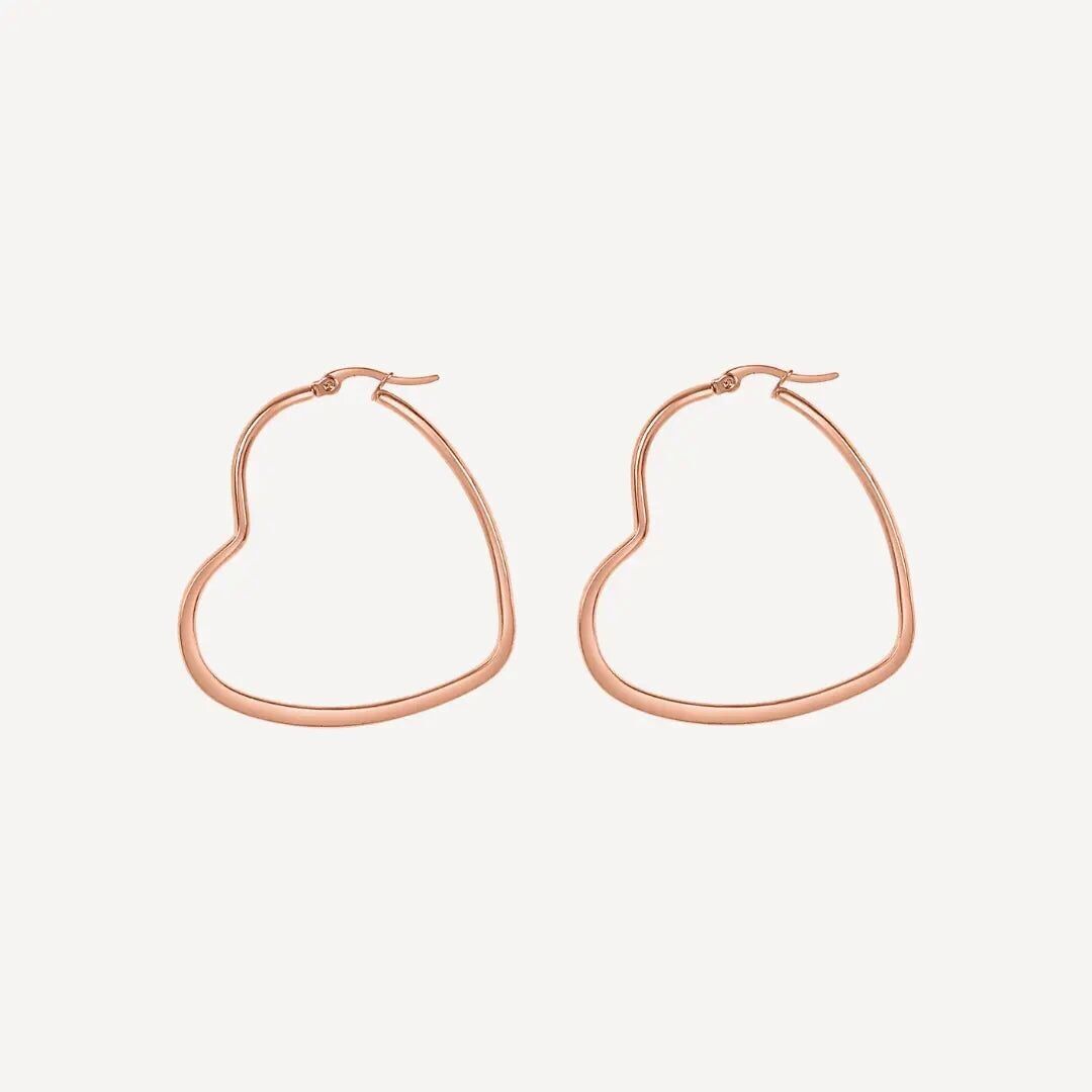 Pendientes de aro con corazón de Valentina - Oro rosa 45 mm