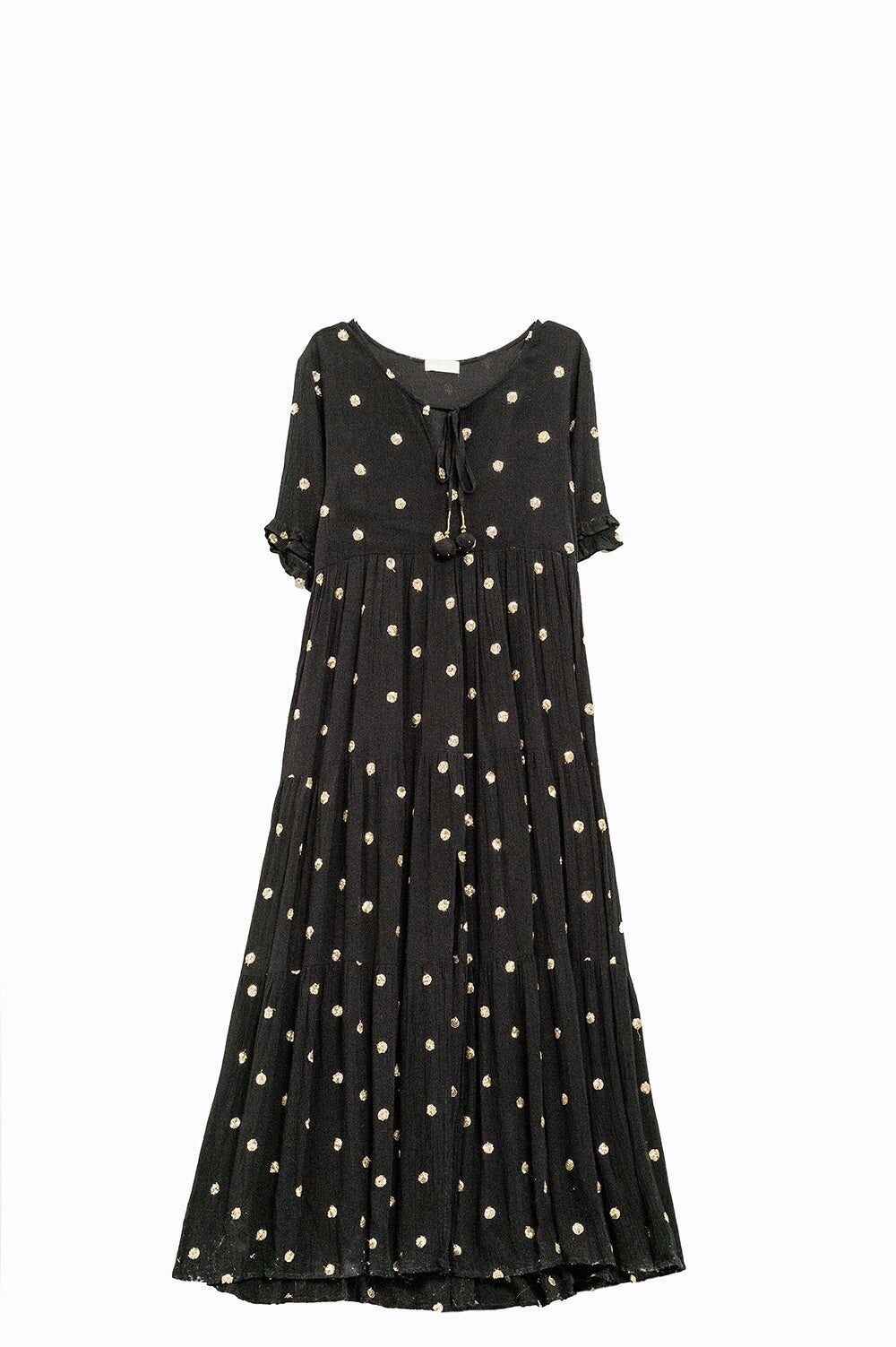 Maxi A-line Dress in Black with Gold Sequin Cirkels