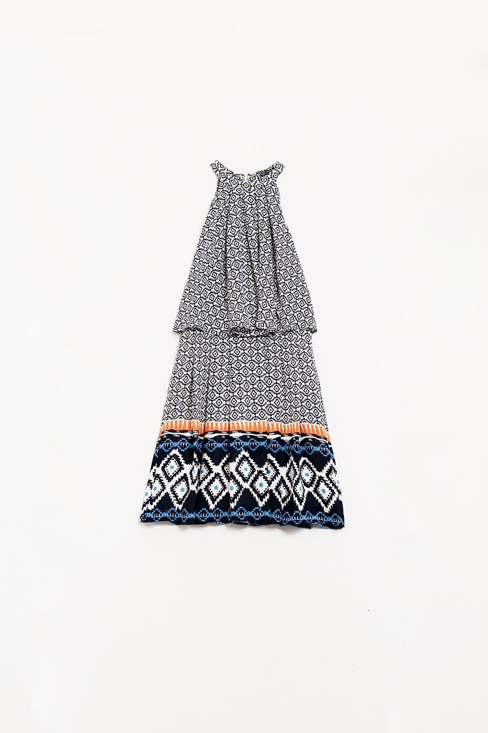 Abito midi con scollo all'americana a strati in bianco e nero