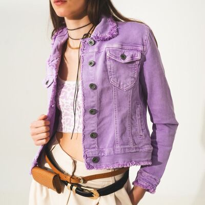 Raw edge denim jacket in purple