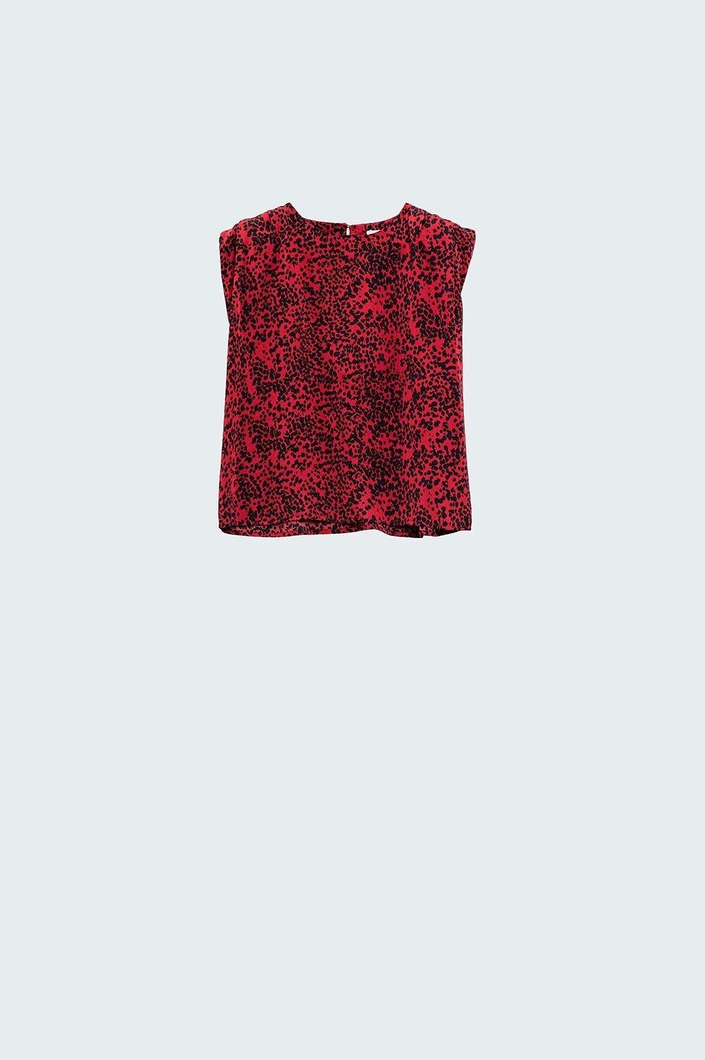 rotes ärmelloses Satin-Top mit Animal-Print