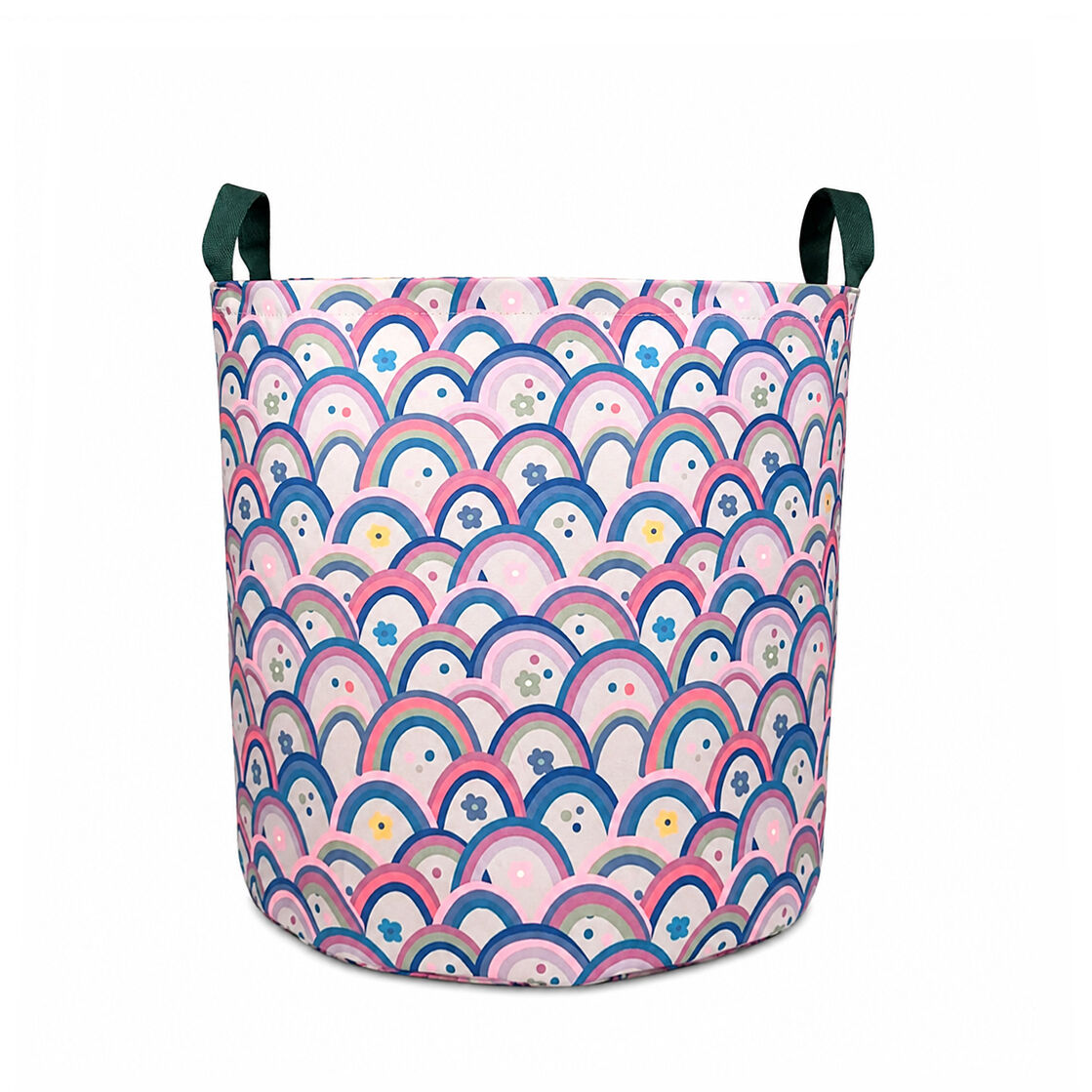 THE TOY Bin Kids Large Toy Container – 50 (d) x 45 (h) x45 (w) Rainbow pattern/ Storage & Laundry Basket with Handles