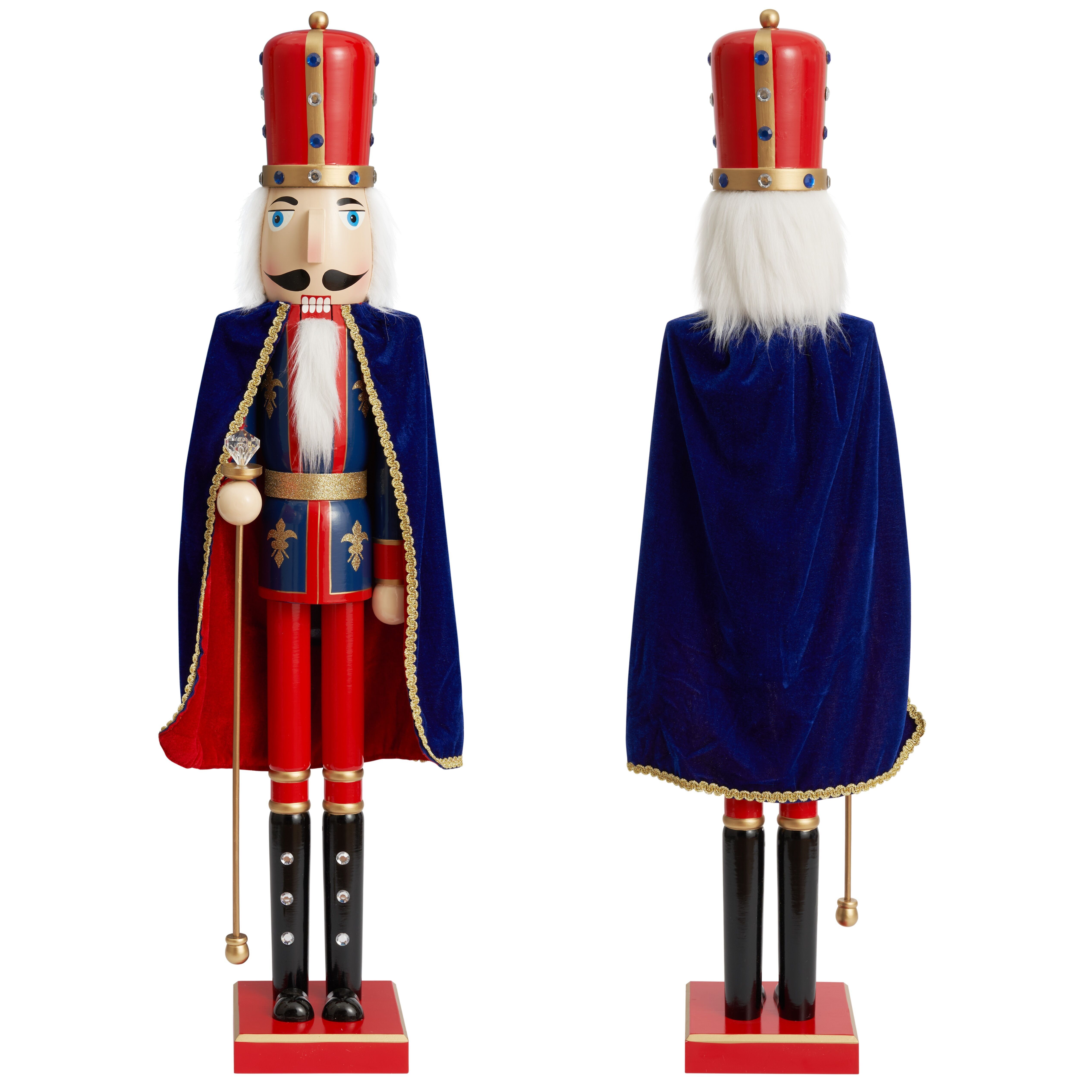 Schiaccianoci gigante in legno di Natale Soldato Re, 120 cm / 4 piedi con colori festivi - Ornamento tradizionale classico in legno di pino fatto a mano di alta qualità, decorazione natalizia con parti mobili